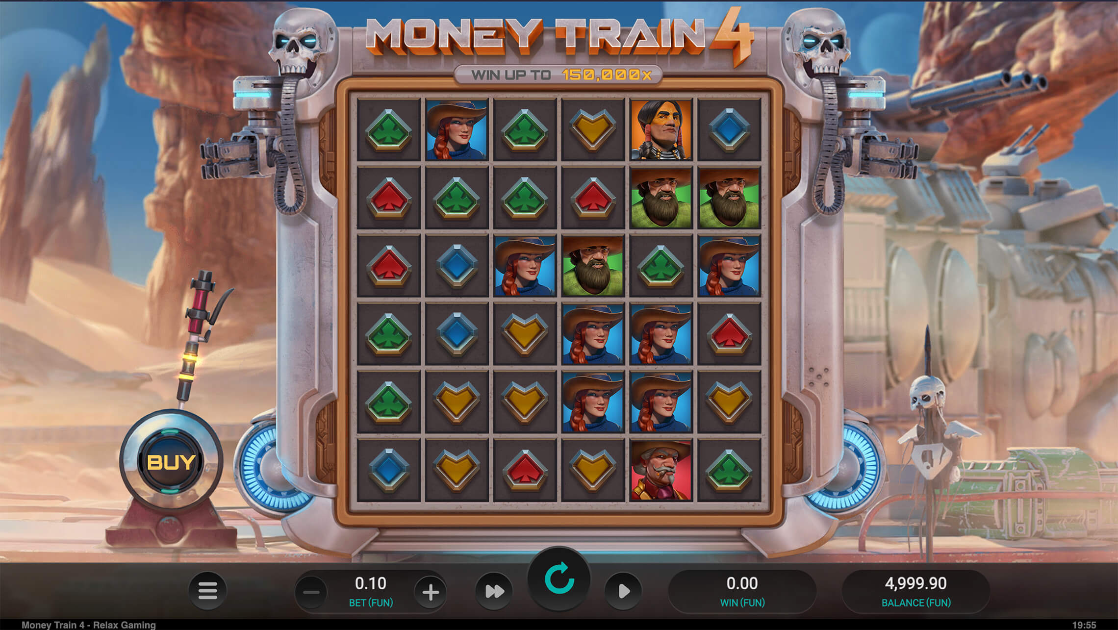 Zrzut ekranu z gry Money Train 4 – slot online dostępny w Vavada Casino, pokazujący rundę bonusową i symbole Wild.