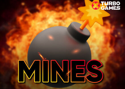 Logo gry kasynowej Mines od Turbo Games z wybuchem w tle