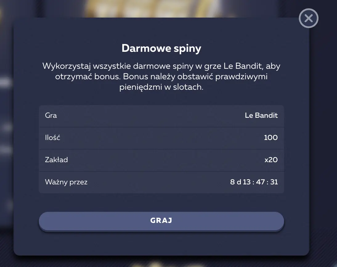 Warunki bonusu bez depozytu Vavada: 100 darmowych spinów w Le Bandit i wager x20