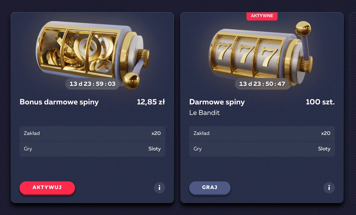 Bonus darmowe spiny 12,85 PLN oraz nadal dostępne 100 spinów w Le Bandit